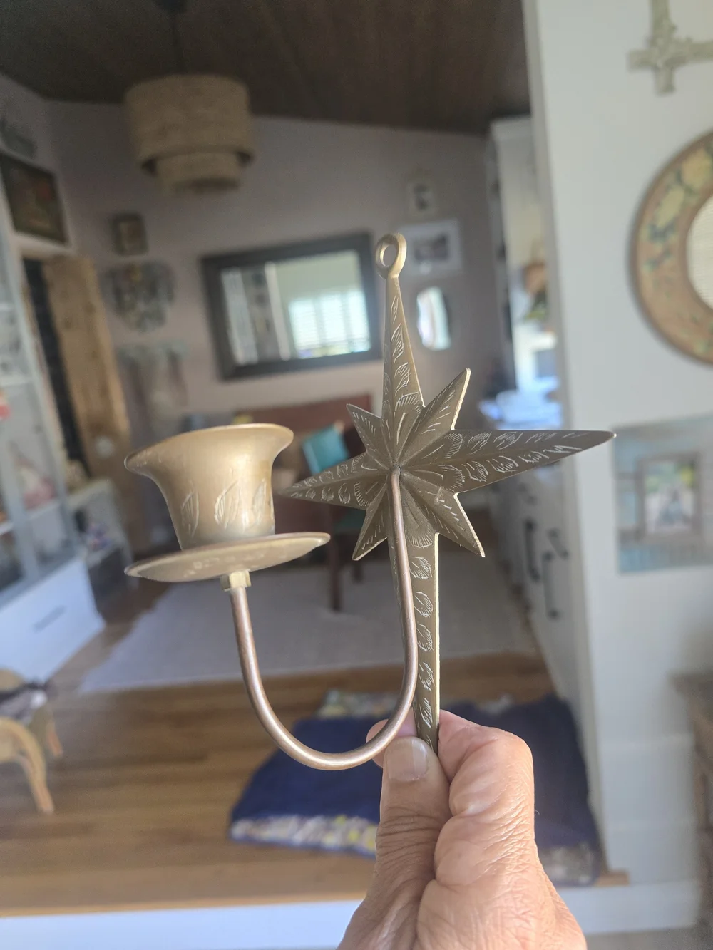 Vintage Brass Star Wall Candle Holders - Pair